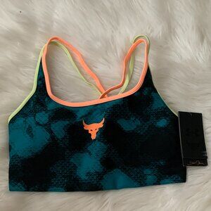 UNDER ARMOUR Project Rock Crossback Family Sports Bra in Green/Orange Sz MEDIUM